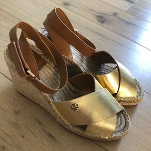 Brand New Tory Burch Gold Espadrilles Sz 6